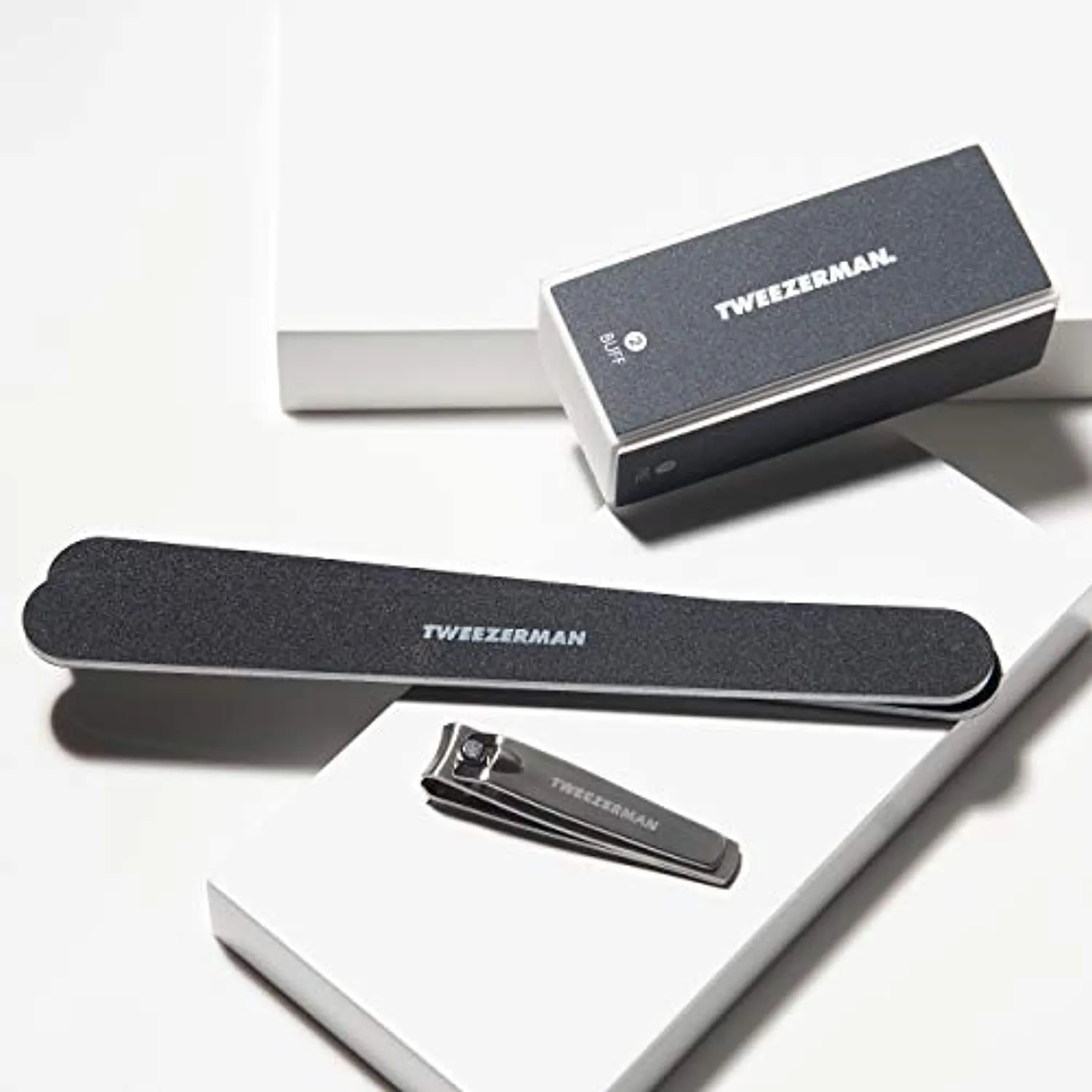 Tweezerman Manicure Kit Includes Nail Clipper Nail Buffer Block 2 Nail Files, Black