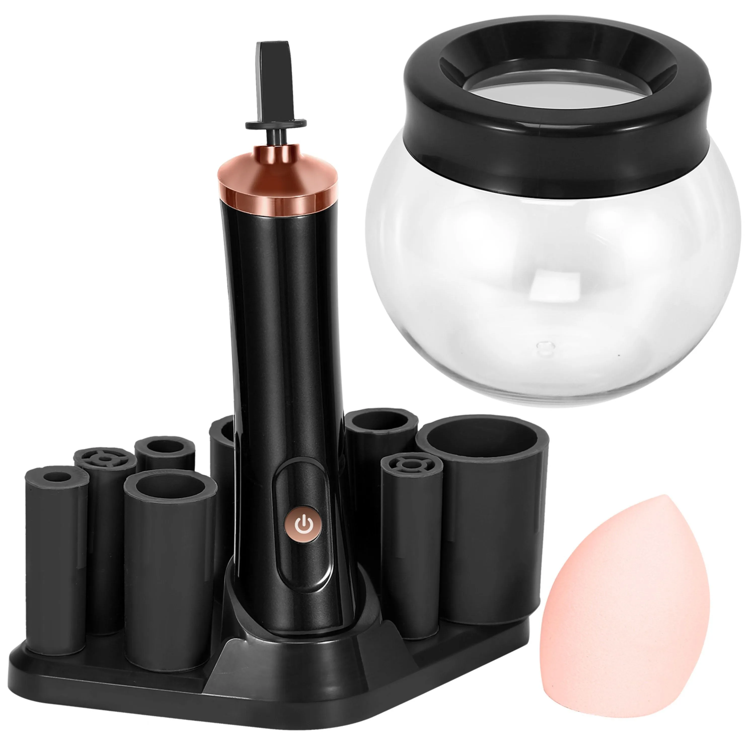 VYSN Makeup Brush Cleaner Dryer Electric Cosmetic Makeup Brush Cleaner Machine Automatic Brush Cleaner Spinner with 8 Size Rubber Collars Wash