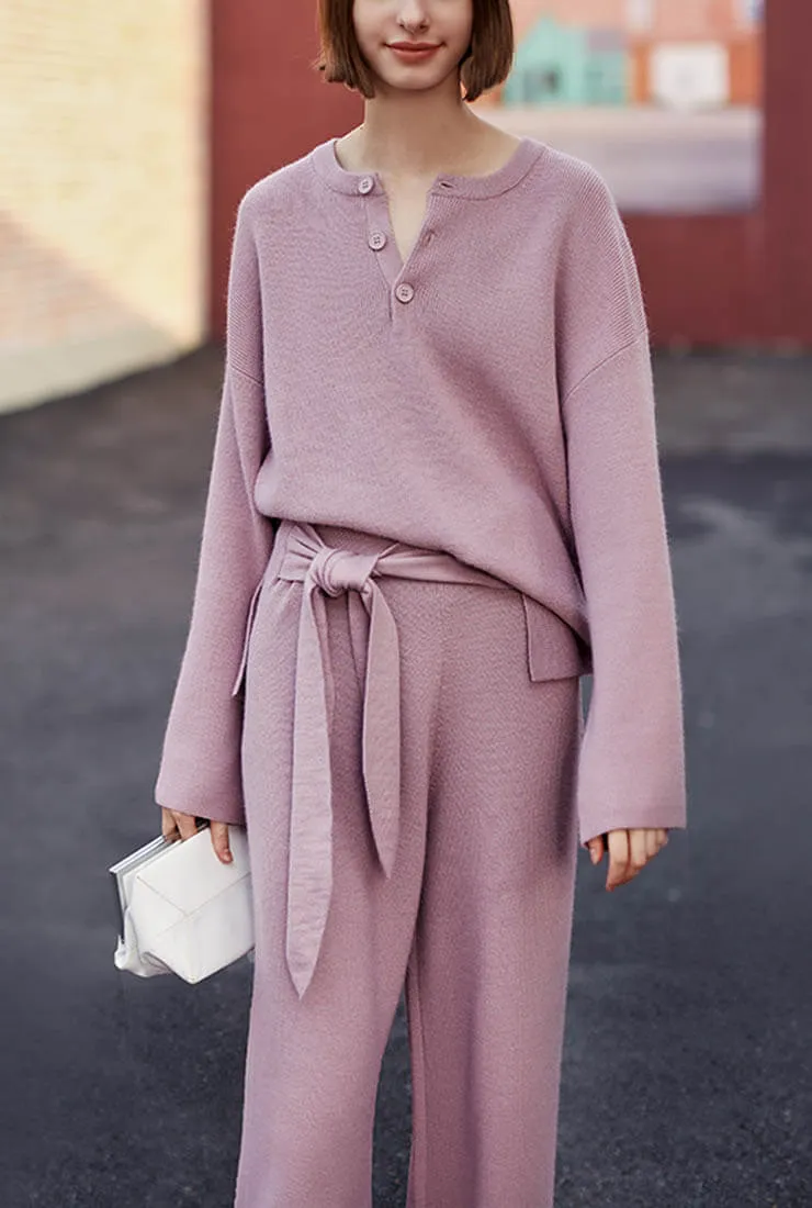 Wool Blend Knit Wide Leg Straight Pants Pullovers